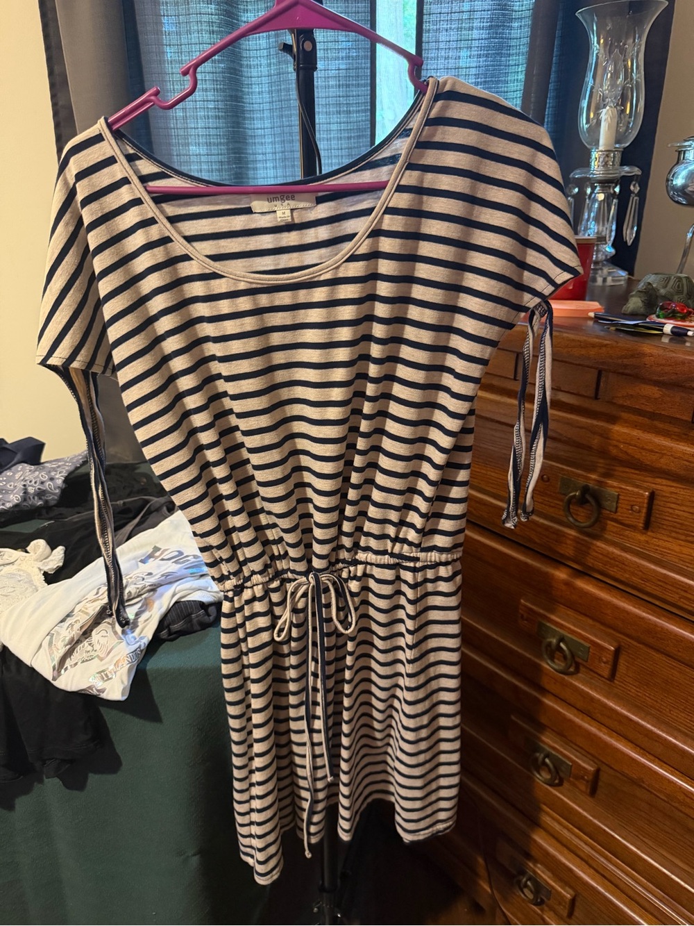 Umgee Black & Cream Striped Drawstring Waist Tunic